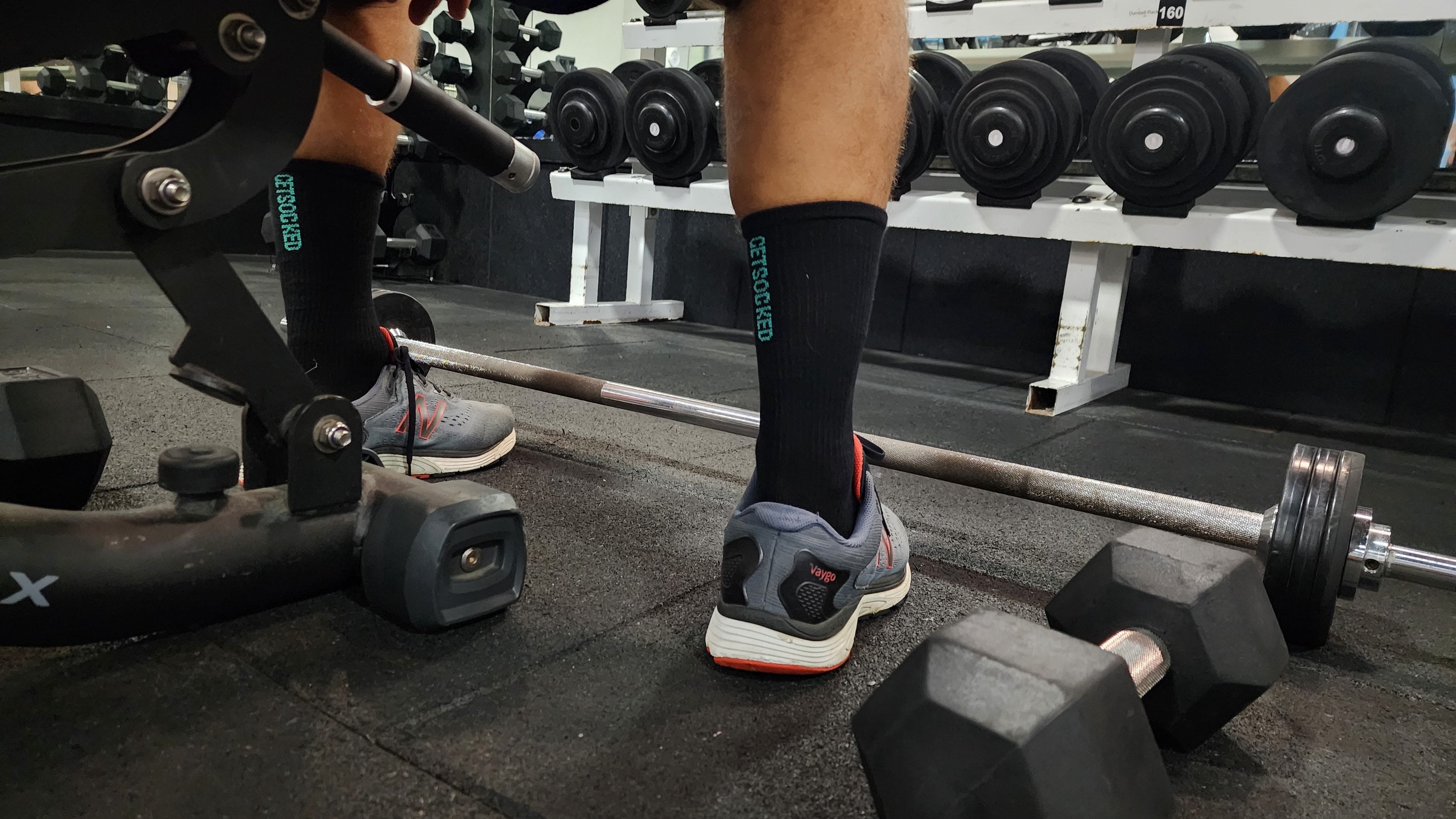 Gym Socks - Black with Blue Writing - Australias #1 Rated Socks GetSocked!
