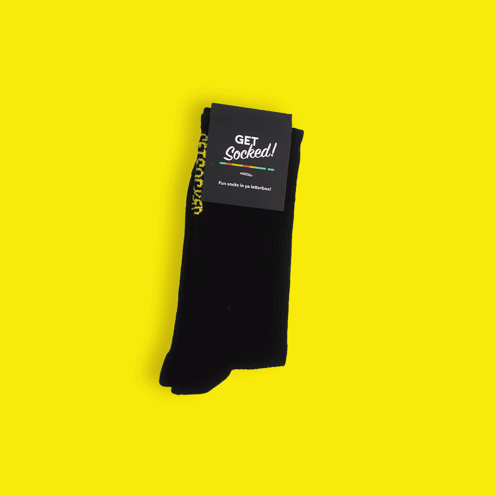 Gym Socks - Black with Yellow Writing