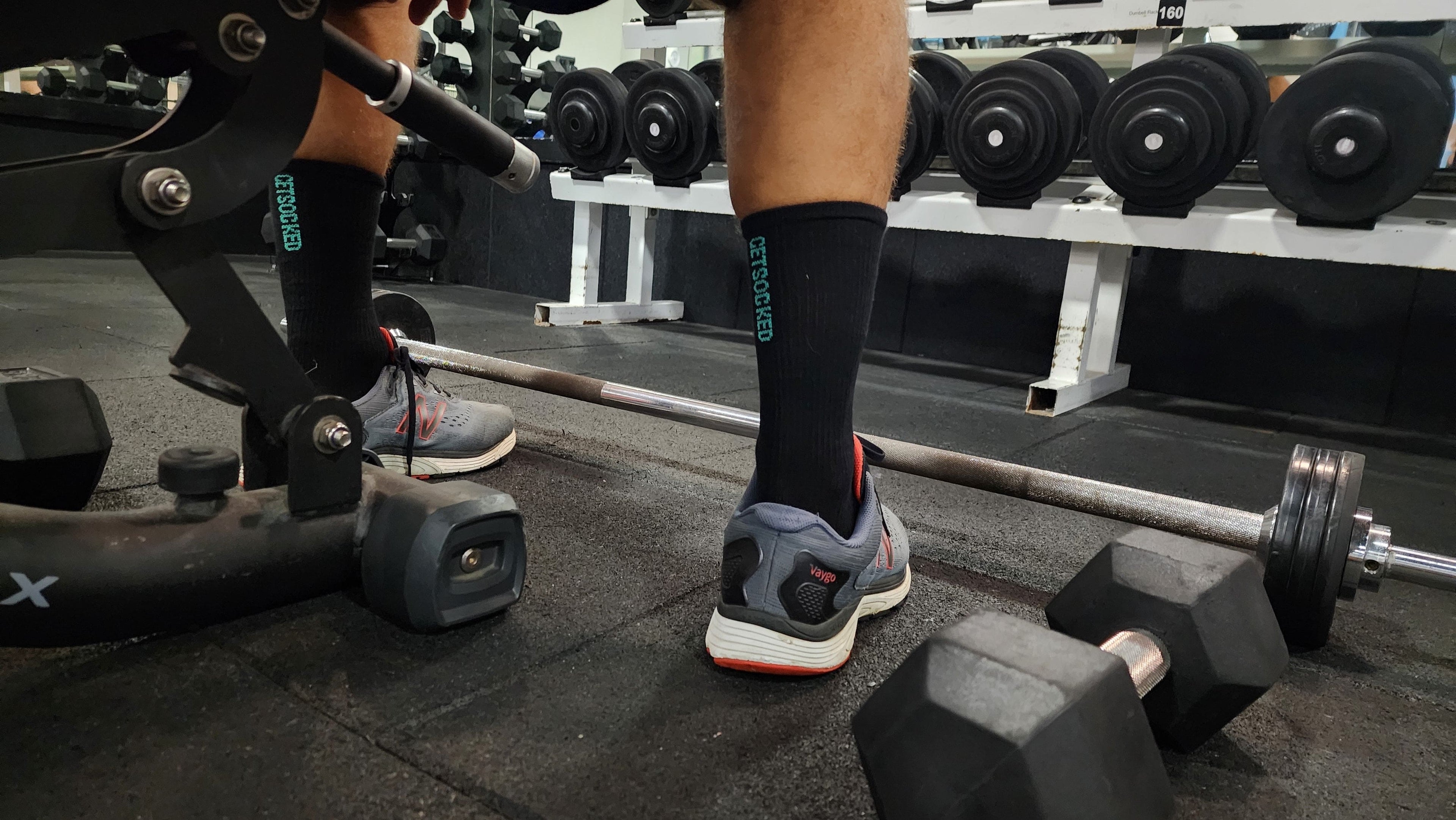 Gym Socks - Black with Blue Writing  GetSocked!