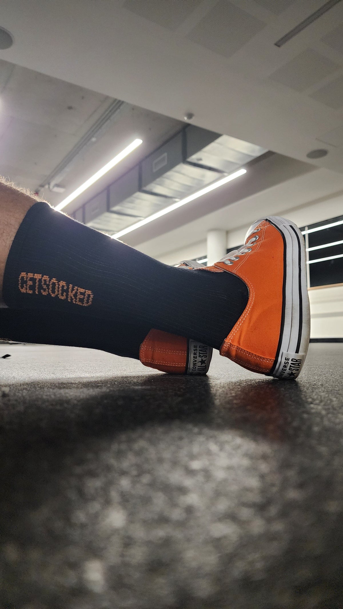 Unisex Gym Socks - Black with Orange Writing - GetSocked!