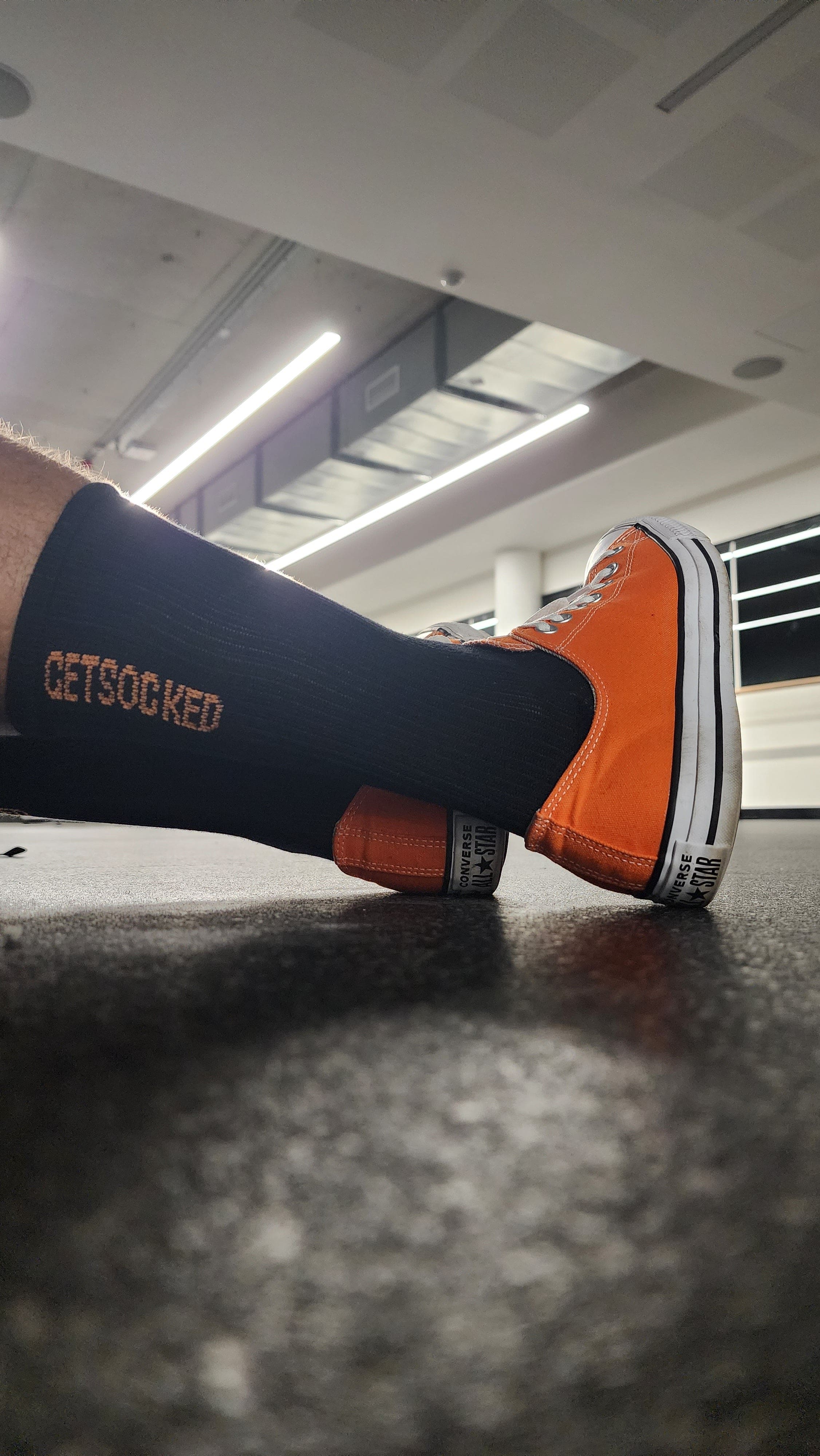 Unisex Gym Socks - Black with Orange Writing - GetSocked!