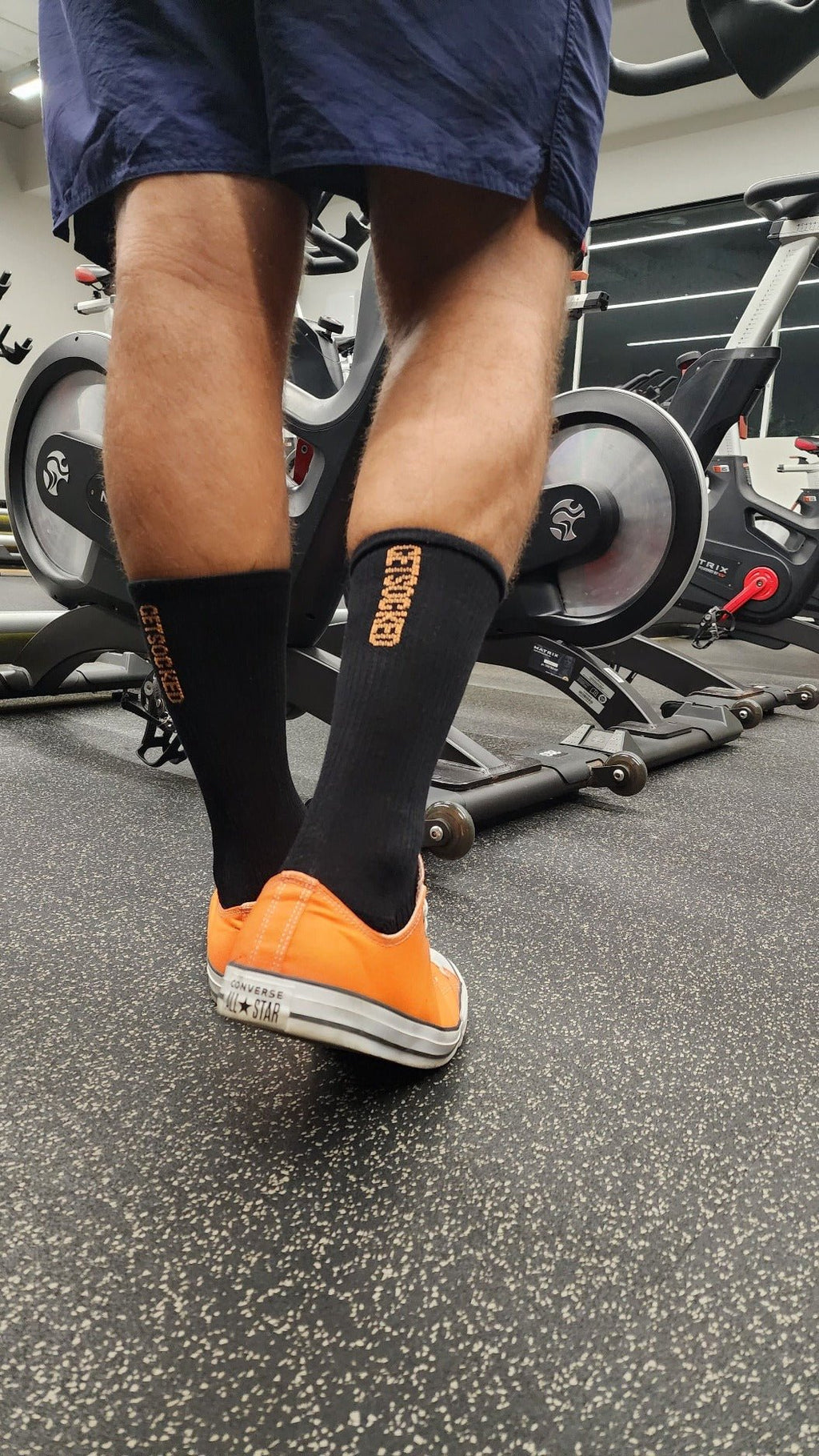 Unisex Gym Socks - Black with Orange Writing - GetSocked!