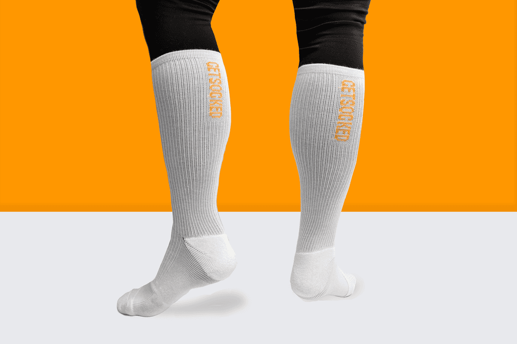Gym Socks - White with Orange Writing - Australias #1 Rated Socks GetSocked!
