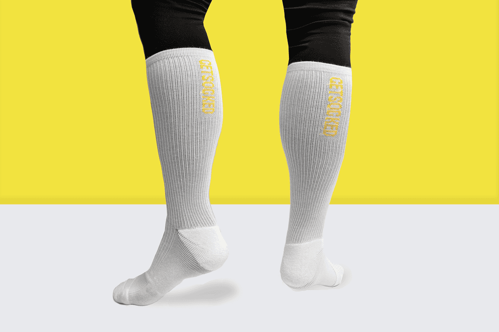 Gym Socks - White with Yellow Writing - Australias #1 Rated Socks GetSocked!